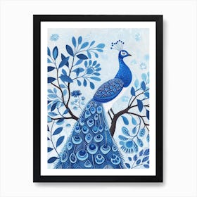 Folky Floral Peacock On A Tree Branch 2 Art Print