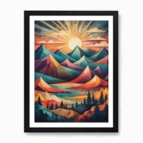 Minimalist Sunset Low Poly Mountains (12) Art Print
