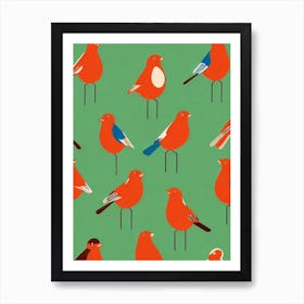 European Robin 2 Midcentury Illustration Bird Art Print