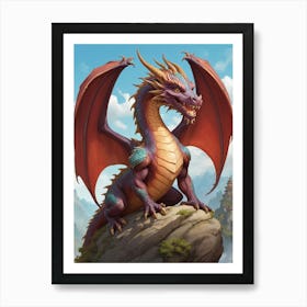 Fantasy Dragon on Mountain Art Print