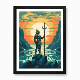 A Retro Poster Of Poseidon Holding A Trident 13 Poster