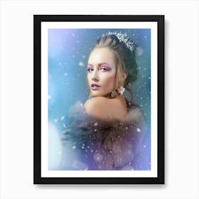 Beautiful Woman In Snow Art Print