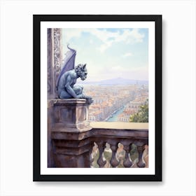 Gargoyle Watercolour In Rome 2 Art Print