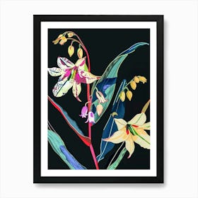 Neon Flowers On Black Lily Of The Valley 1 Art Print