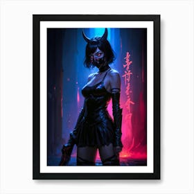 Horror girl with a scary, sexy demon zombie look. Crazy cosplay, dark hentai anime woman. Erotic fantasy with a hot female twist. Art Print