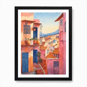 Chefchaouen Morocco 2 Vintage Pink Travel Illustration Art Print