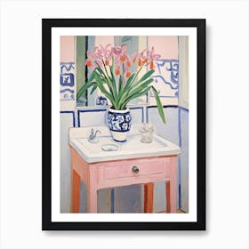 Bathroom Vanity Painting With A Iris Bouquet 4 Art Print