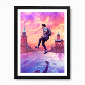 Skateboarding In Moscow, Russia Futuristic 1 Art Print