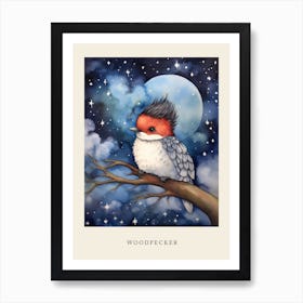 Baby Woodpecker Sleeping In The Clouds Nursery Poster Art Print