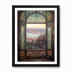 Window View Of Budapest Hungary In The Style Of William Morris 3 Art Print