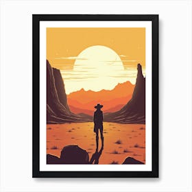 Cowgirl Riding A Horse In The Desert Orange Tones Illustration 6 Art Print