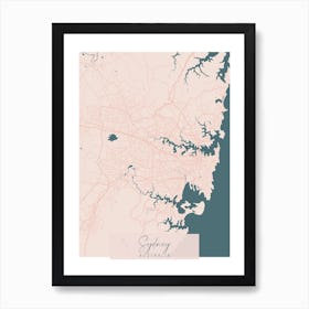 Sydney Australia Pink and Blue Cute Script Street Map 1 Art Print