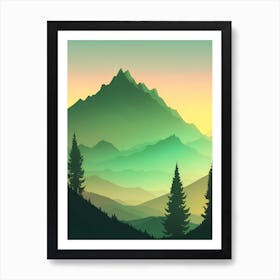 Misty Mountains Vertical Composition In Green Tone 55 Art Print