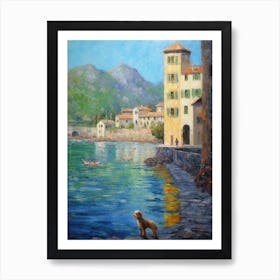 A Painting Of A Dog In Isola Bella Garden, Italy In The Style Of Impressionism 02 Art Print