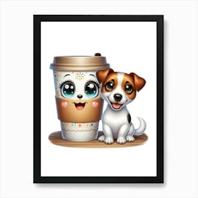 Cute Dog And Cup Of Coffee Art Print