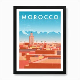 Morocco, Marrakesh — Retro travel minimalist poster Art Print