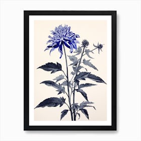 Blue Botanical Bee Balm 2 Art Print