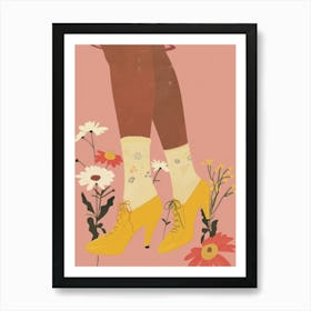 Woman Yellow Shoes With Flowers 1 Art Print