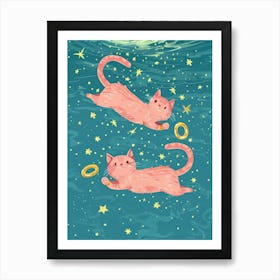 Two Cats In The Water Art Print