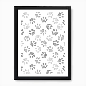 Grey Paw Prints Art Print