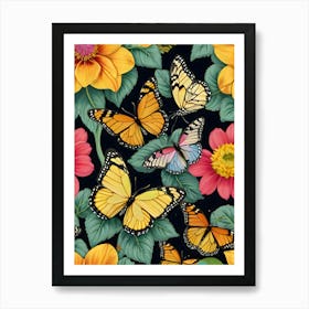 Butterflies And Flowers 2 Art Print