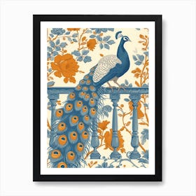 Floral Wallpaper Style Of A Peacock On The Balcony 2 Art Print