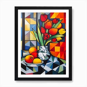 Tulips Still Life Cubism Picasso Style Art Print