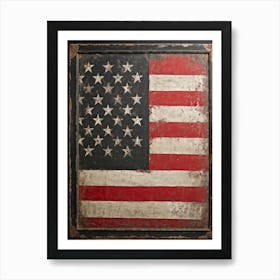 Antique Blackboard Featuring A Vintage Rendition Of An American Flag Smeared Red Stripes Adorned Wi Art Print