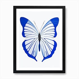 Butterfly Symbol Blue And White Line Drawing Art Print