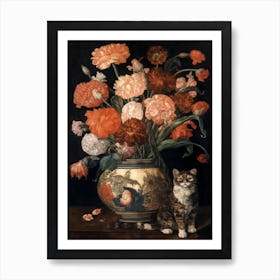 Carnation With A Cat 1 William Morris Style Art Print