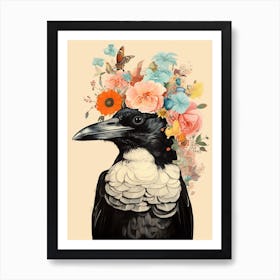 Bird With A Flower Crown Magpie 4 Art Print