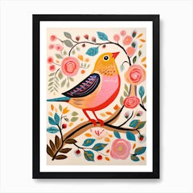 Pink Scandi European Robin 2 Art Print