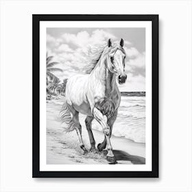 A Horse Oil Painting In Flamenco Beach, Puerto Rico, Portrait 3 Art Print