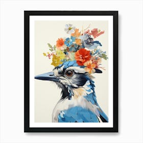 Bird With A Flower Crown Blue Jay 1 Art Print