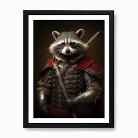 Vintage Portrait Of A Common Raccoon Dressed As A Knight 3 Poster