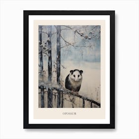 Vintage Winter Animal Painting Poster Opossum Art Print