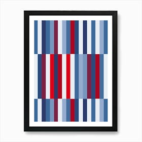 Red, White And Blue Geometric Abstract Stripes Art Print