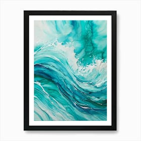 Abstract Turquoise Waves Envelop The Canvas Evoke Fresh Nautical Texture Churning Frothy Crests (5) Art Print