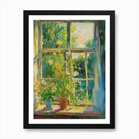 Forget Me Not Flowers On A Cottage Window 3 Art Print