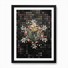 Vintage Water Canna Flower Wreath on Dot Bokeh Pattern n.0800 Art Print