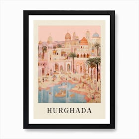 Hurghada Egypt 1 Vintage Pink Travel Illustration Poster Art Print