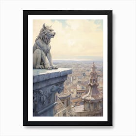 Gargoyle Watercolour In Rome Copy Art Print