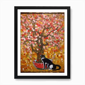 Apple Blossom With A Cat 2 Art Nouveau Klimt Style Art Print