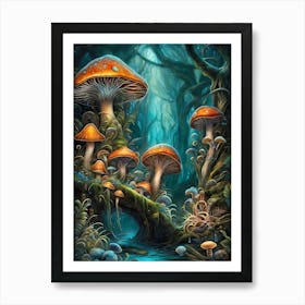 Neon Mushrooms In A Magical Forest (22) Art Print
