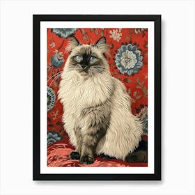 Birman Cat Relief Illustration 2 Art Print