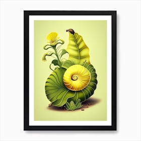 Snail With Yellow Background 1 Botanical Art Print