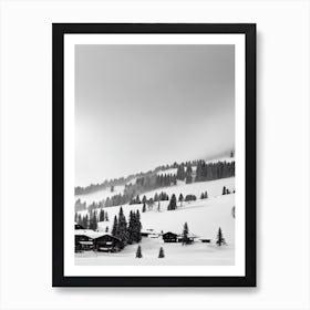 Gstaad, Switzerland Black And White Skiing Poster Art Print