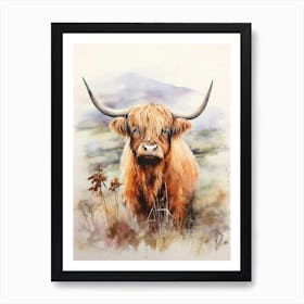 Traditional Watercolour Of A Highland Cow Art Print