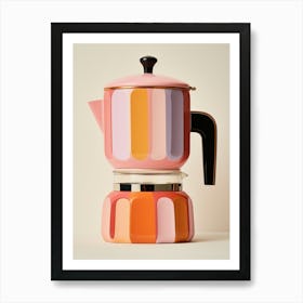 Pink And Orange Pastel Colour Big Coffee Maker, Italian Kitchen Art Print