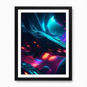 Hydra Neon Nights Space Art Print